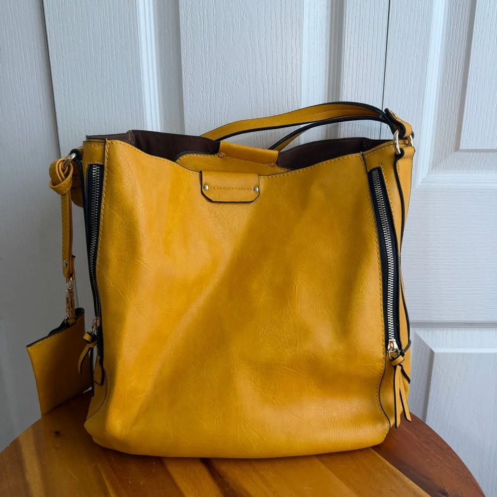 Faux‎ leather mustard yellow hobo shoulder bag